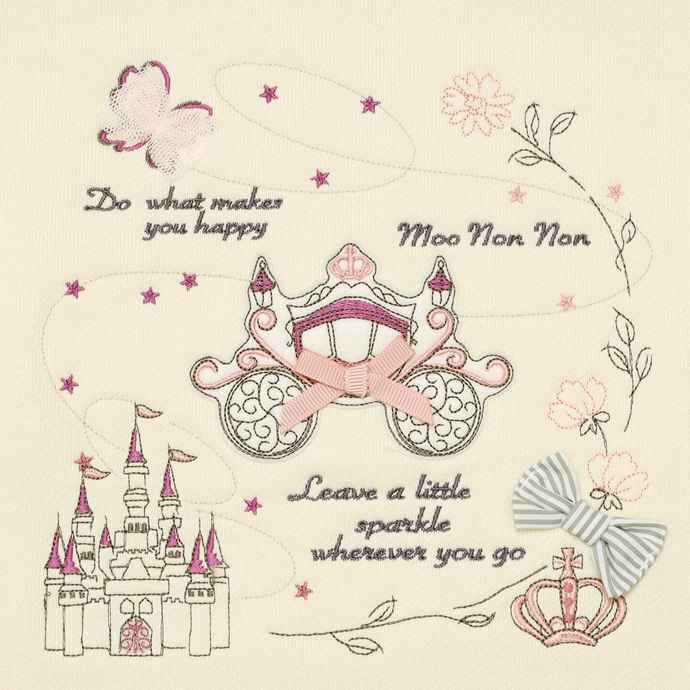 ベビー服 女の子 子ども服 キッズ 馬車 お城 ロゴ お花 刺繍 リボン 付き 裏毛 アイボリー(12) デザインポイント1