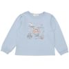 ベビー服 女の子 馬車 お城 ロゴ お花 刺繍 リボン付き 裏毛トレーナー ブルー(61) 正面