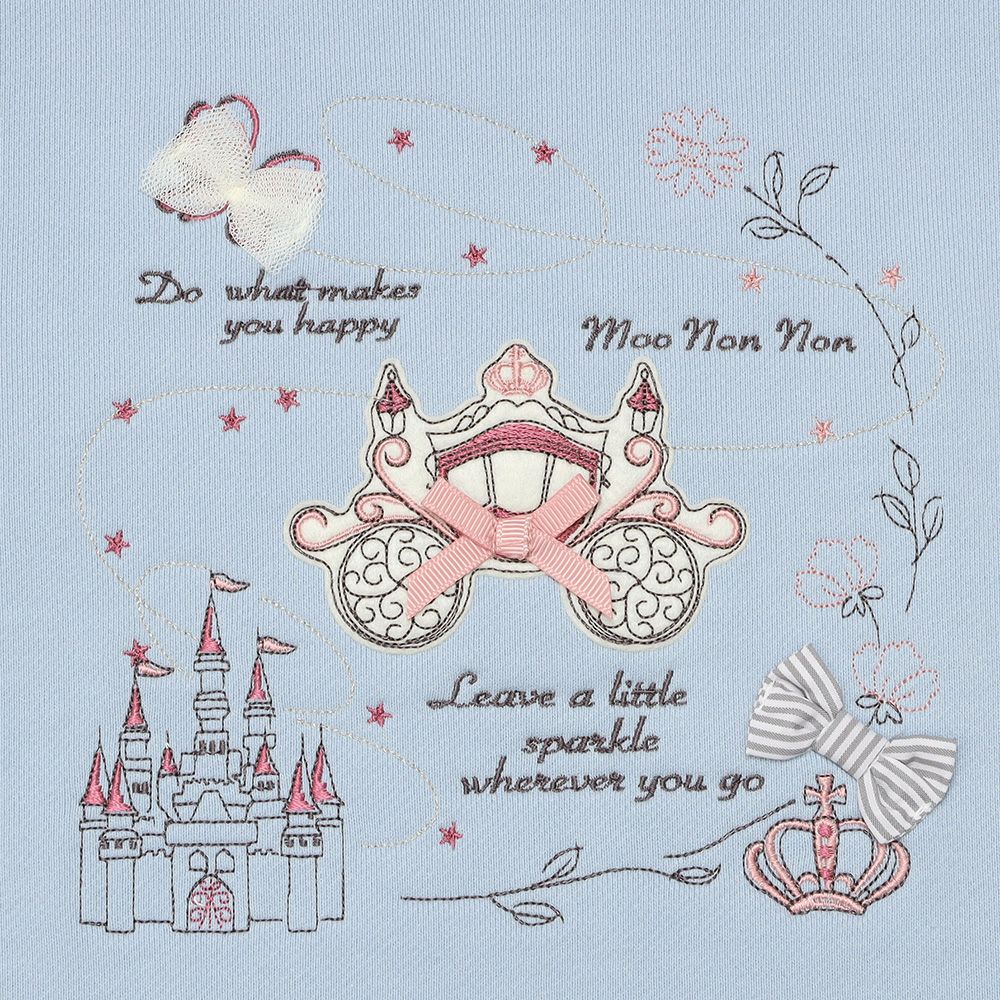 ベビー服 女の子 子ども服 キッズ 馬車 お城 ロゴ お花 刺繍 リボン 付き 裏毛 ブルー(61) デザインポイント1