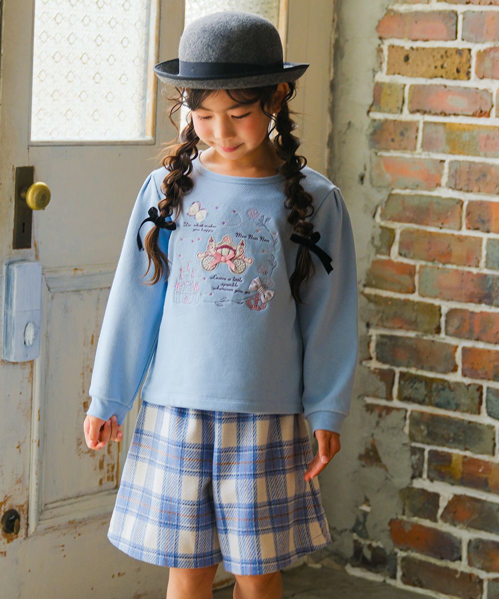 ベビー服 女の子 子ども服 キッズ 馬車 お城 ロゴ お花 刺繍 リボン 付き 裏毛 ブルー(61) モデル画像アップ