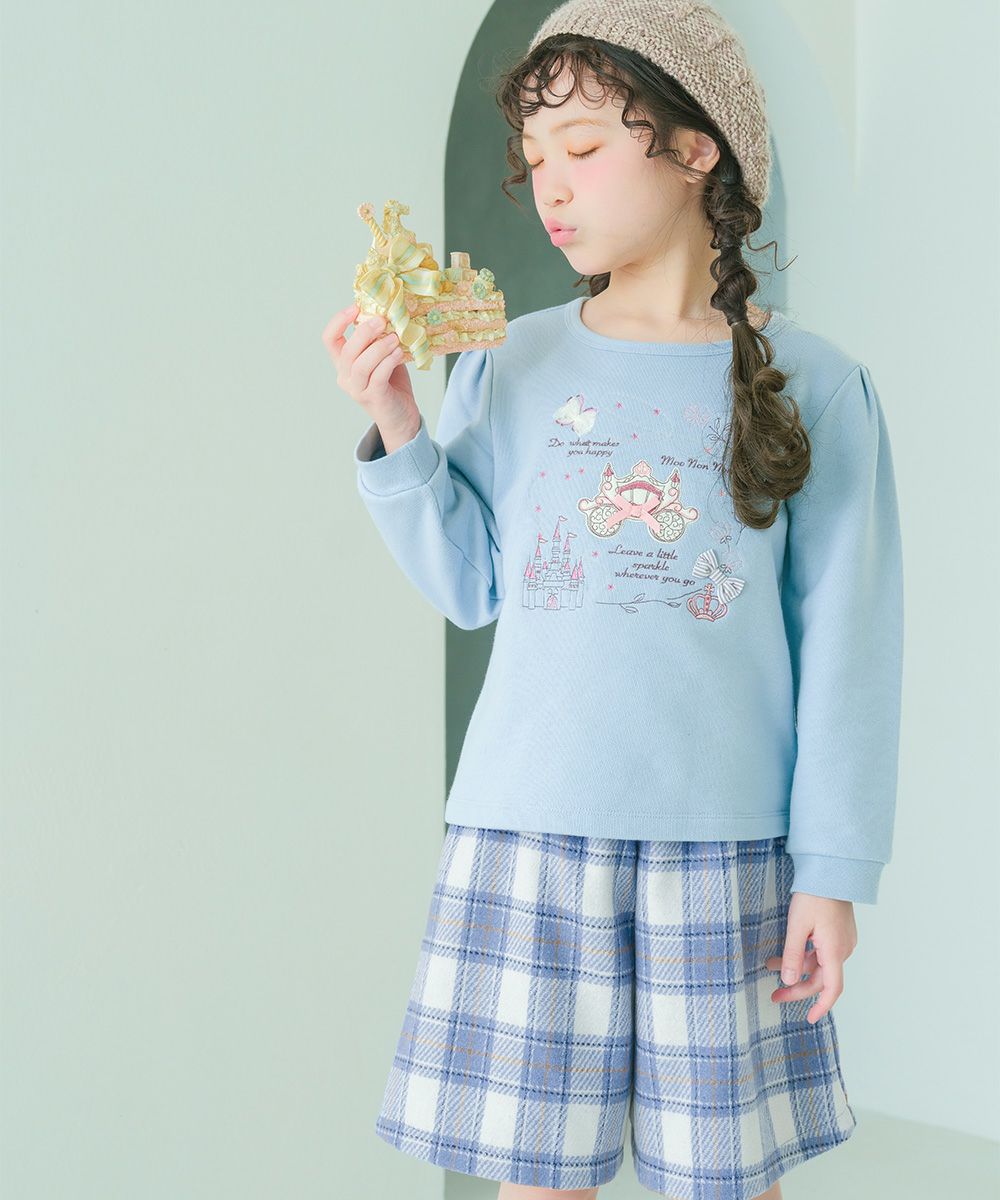 ベビー服 女の子 子ども服 キッズ 馬車 お城 ロゴ お花 刺繍 リボン 付き 裏毛 ブルー(61) モデル画像14