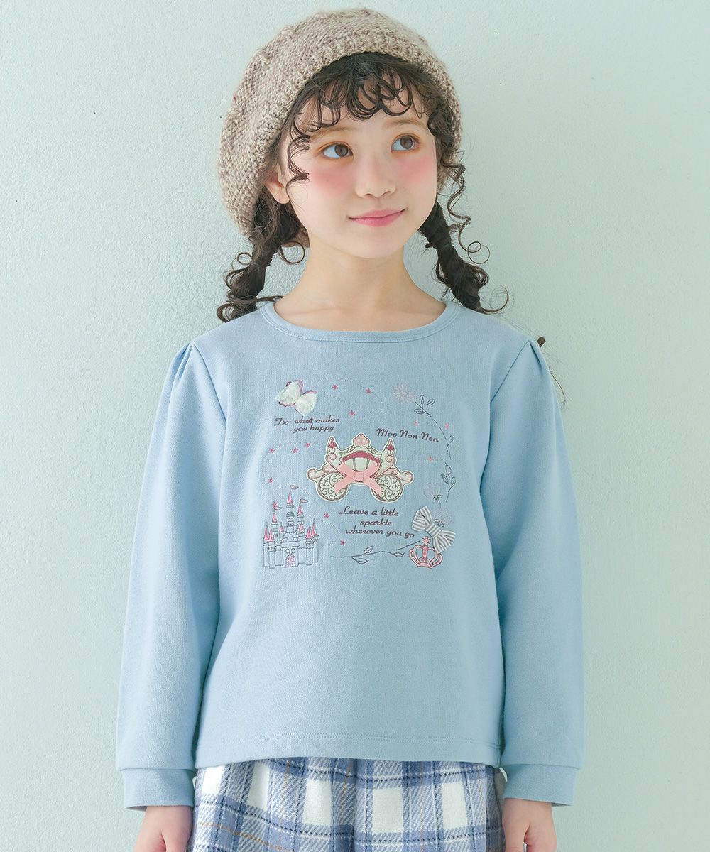 ベビー服 女の子 子ども服 キッズ 馬車 お城 ロゴ お花 刺繍 リボン 付き 裏毛 ブルー(61) モデル画像15