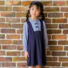 子供服 女の子 ストライプ柄シャツ 重ね着風 リボンワンピース