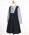 子供服 女の子 ストライプ柄シャツ 重ね着風 リボンワンピース ネイビー(06) トルソー斜め