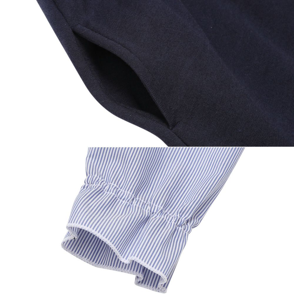 子供服 女の子 ストライプ柄シャツ 重ね着風 リボンワンピース ネイビー(06) デザインポイント2