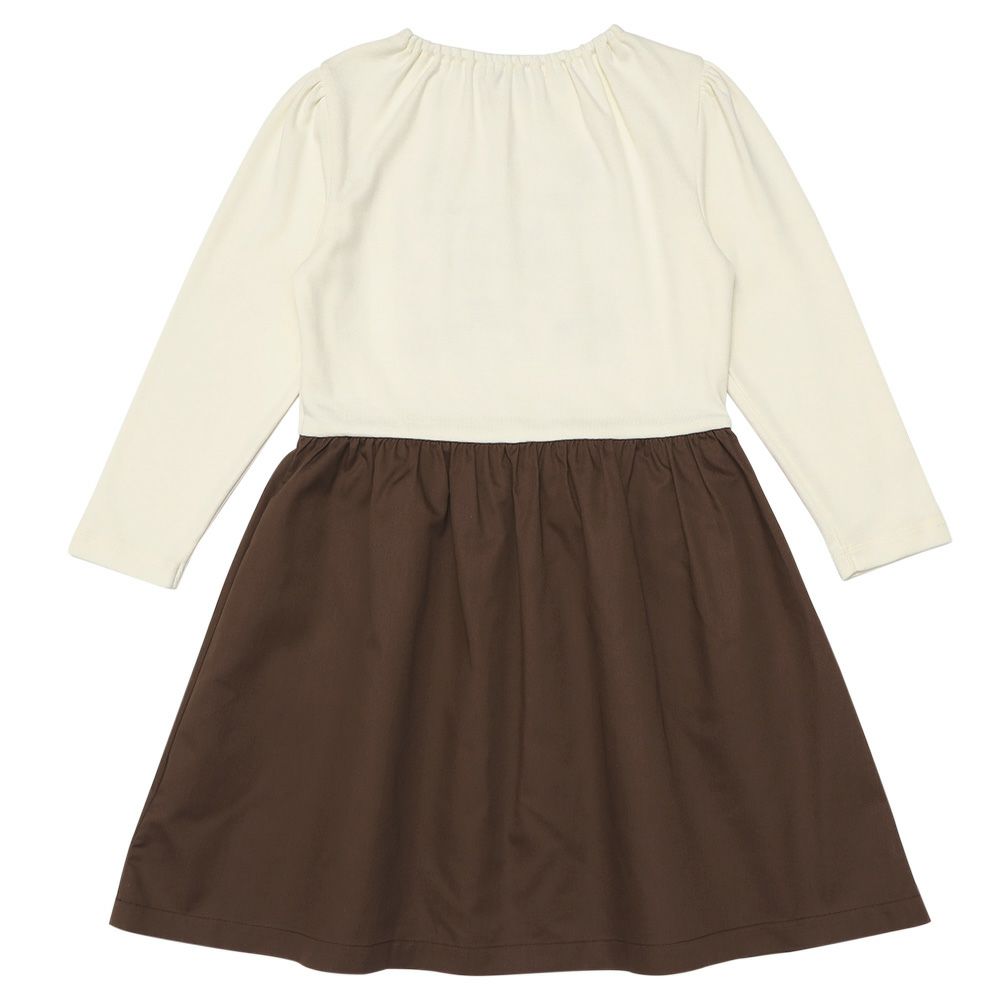 ベビー服 女の子 馬車 お城 ロゴ お花 刺繍 リボンつきドッキングワンピース オフホワイト(11) 背面