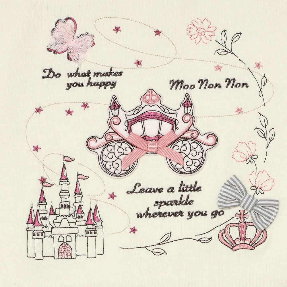 ベビー服 女の子 馬車 お城 ロゴ お花 刺繍 リボンつきドッキングワンピース オフホワイト(11) デザインポイント1