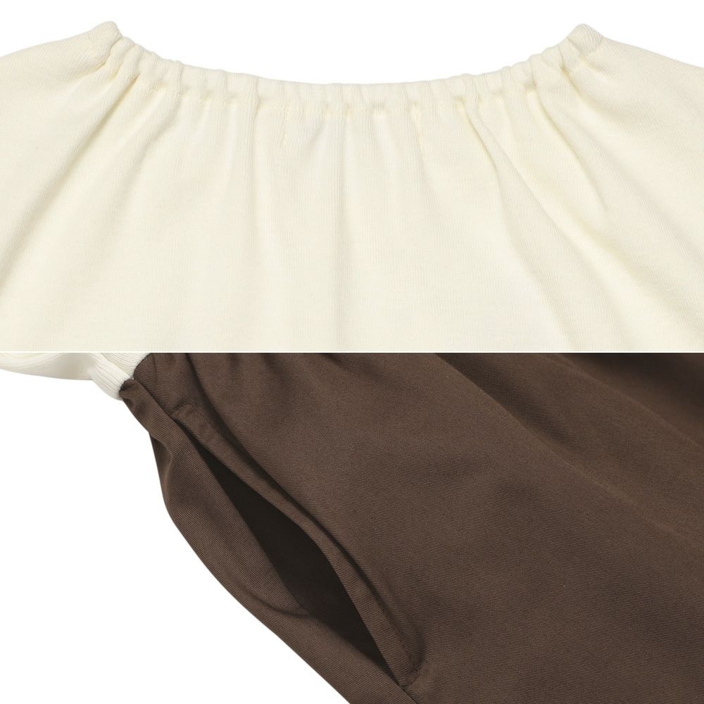 ベビー服 女の子 馬車 お城 ロゴ お花 刺繍 リボンつきドッキングワンピース オフホワイト(11) デザインポイント2