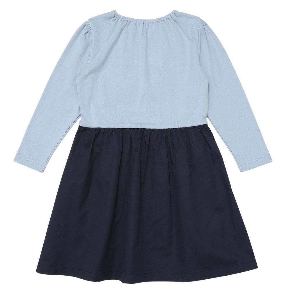 ベビー服 女の子 馬車 お城 ロゴ お花 刺繍 リボンつきドッキングワンピース ブルー(61) 背面