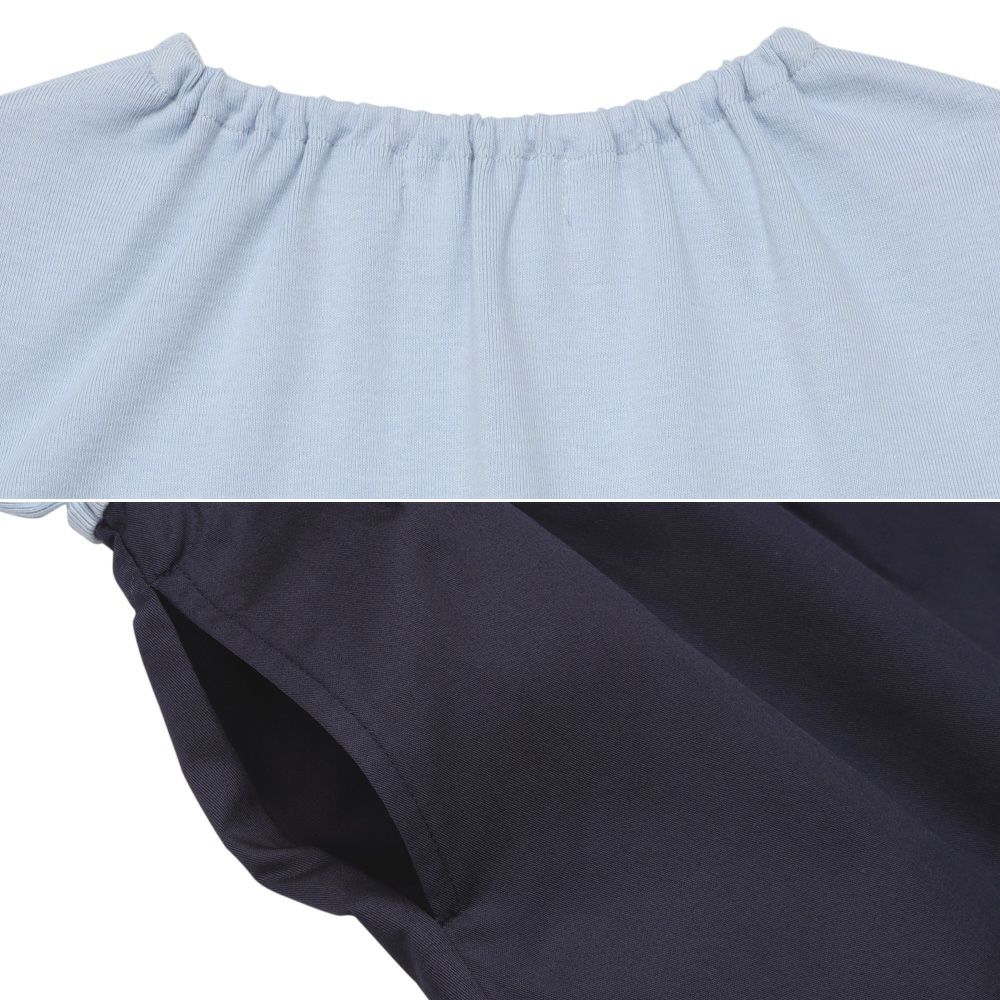 ベビー服 女の子 馬車 お城 ロゴ お花 刺繍 リボンつきドッキングワンピース ブルー(61) デザインポイント2