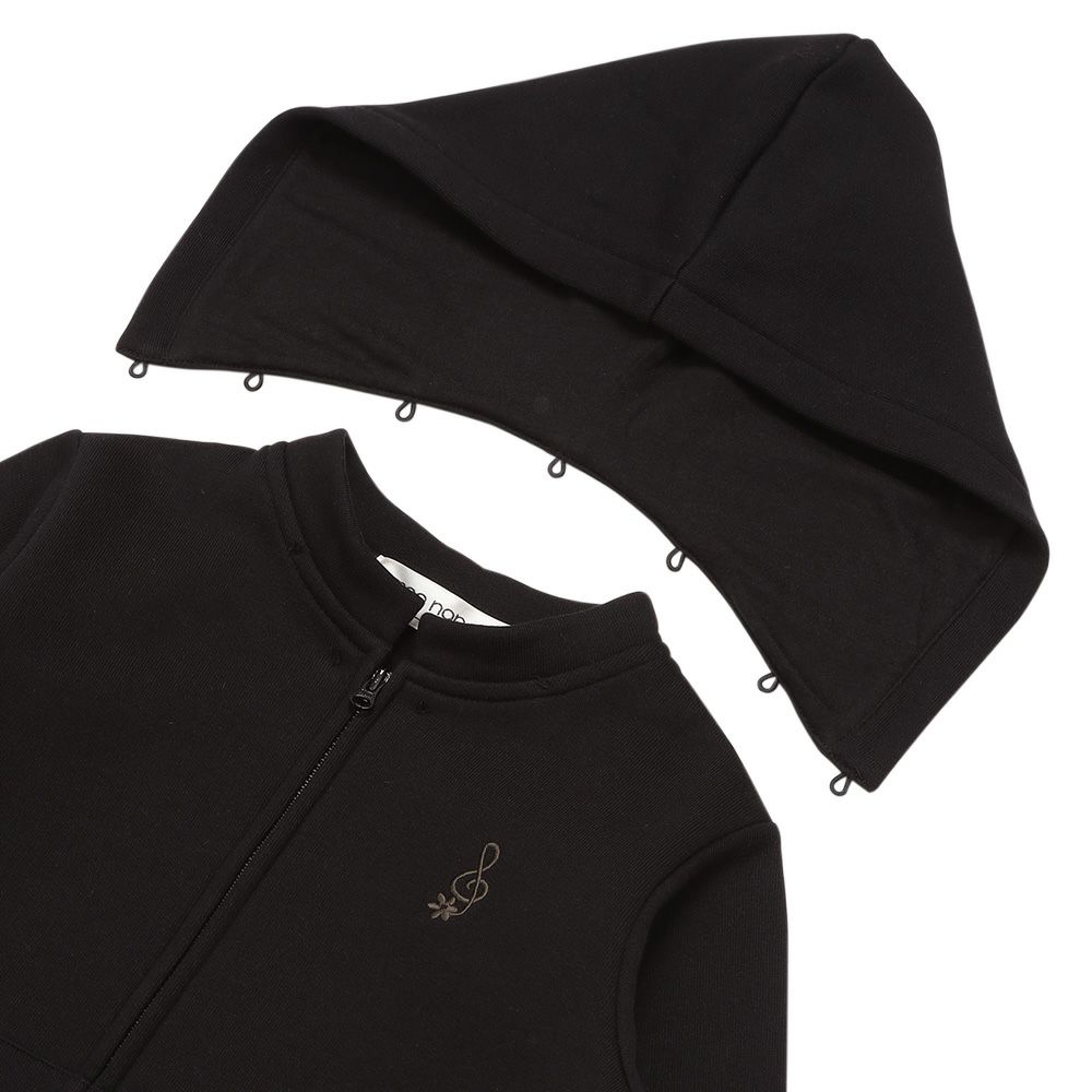 ベビー服 女の子 あったか裏起毛 音符刺繍フード取り外し ジップアップパーカー ブラック(00) デザインポイント1