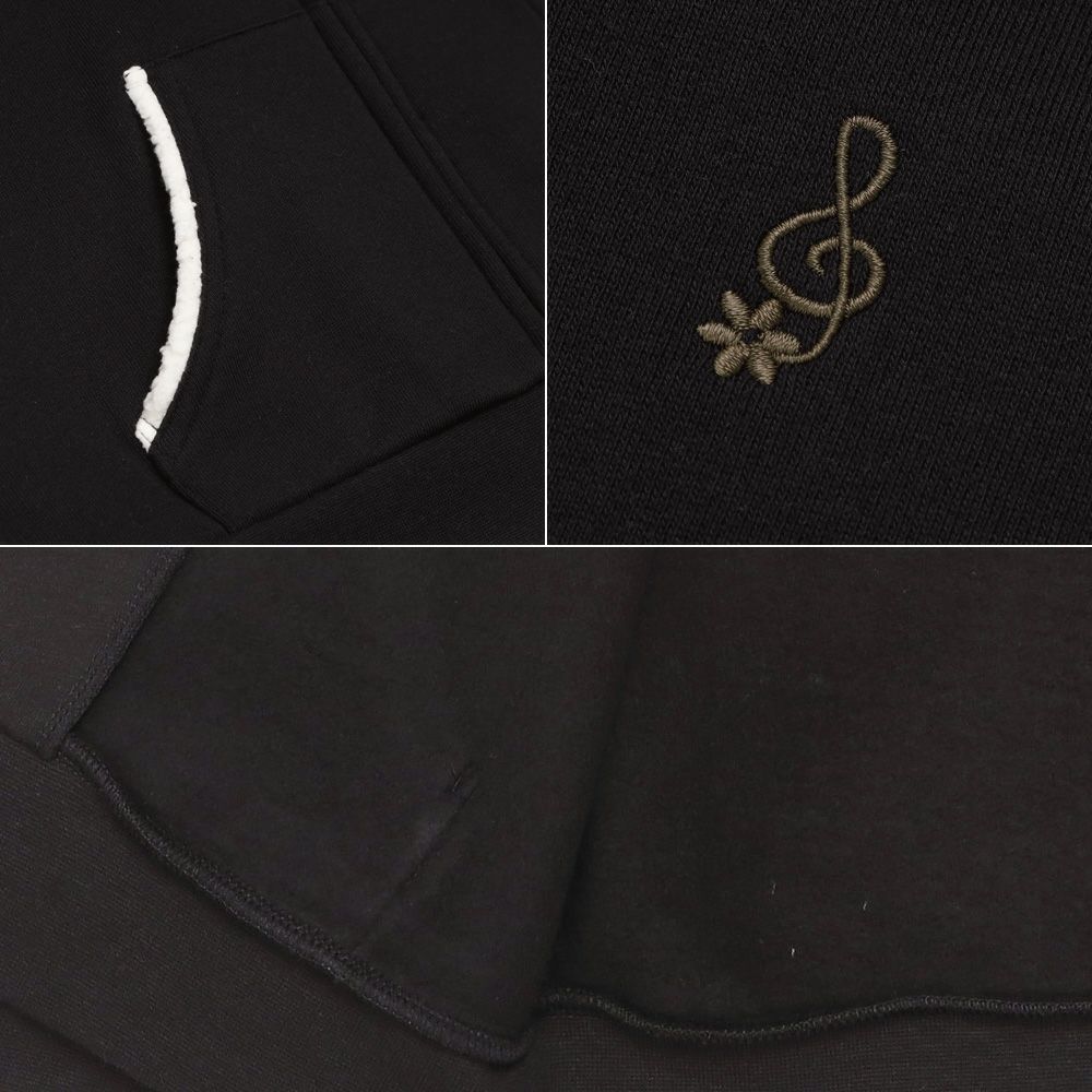 ベビー服 女の子 あったか裏起毛 音符刺繍フード取り外し ジップアップパーカー ブラック(00) デザインポイント2