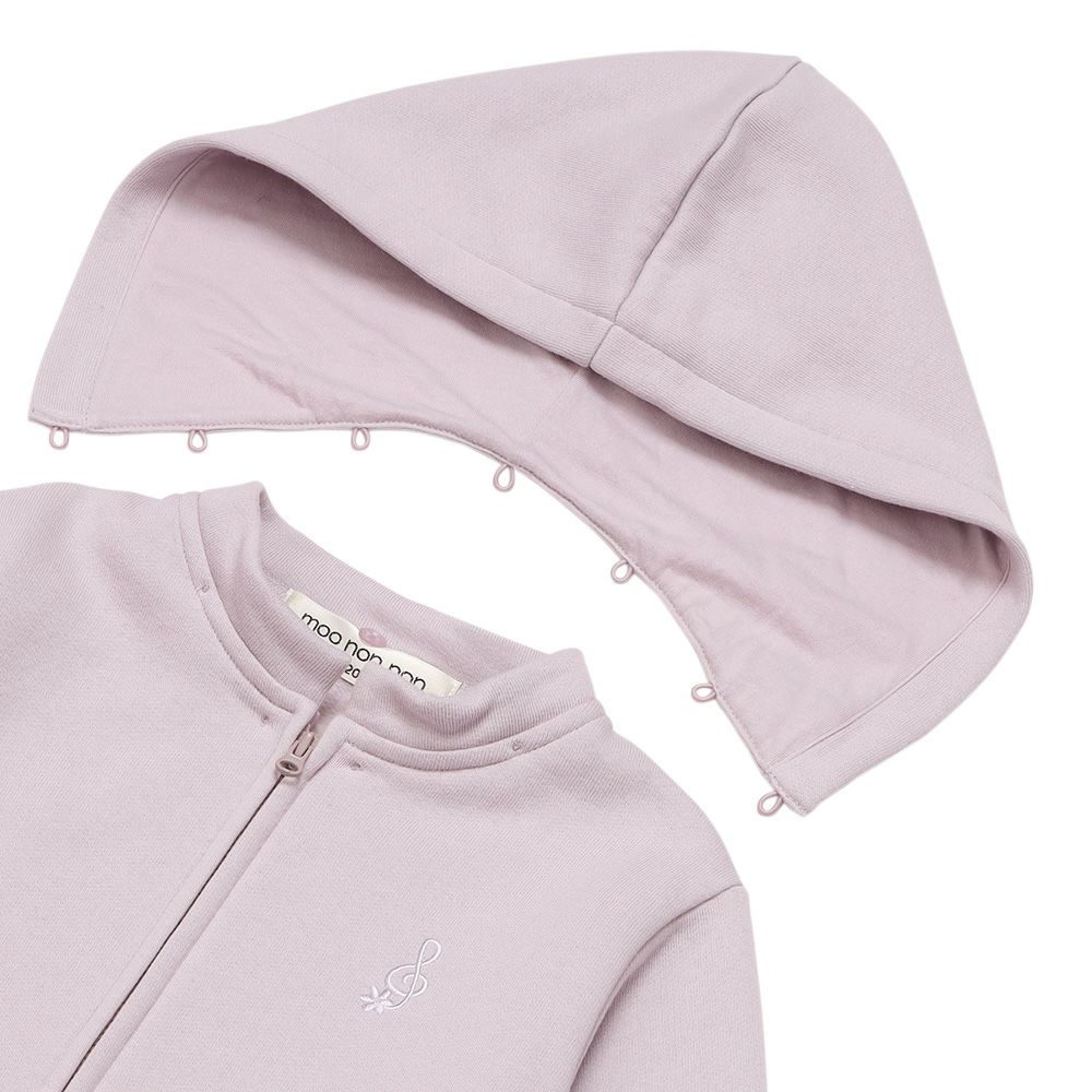 ベビー服 女の子 あったか裏起毛 音符刺繍フード取り外し ジップアップパーカー パープル(91) デザインポイント1