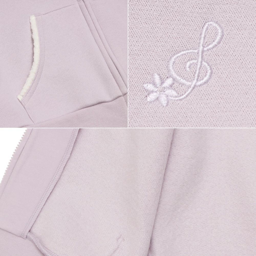 ベビー服 女の子 あったか裏起毛 音符刺繍フード取り外し ジップアップパーカー パープル(91) デザインポイント2