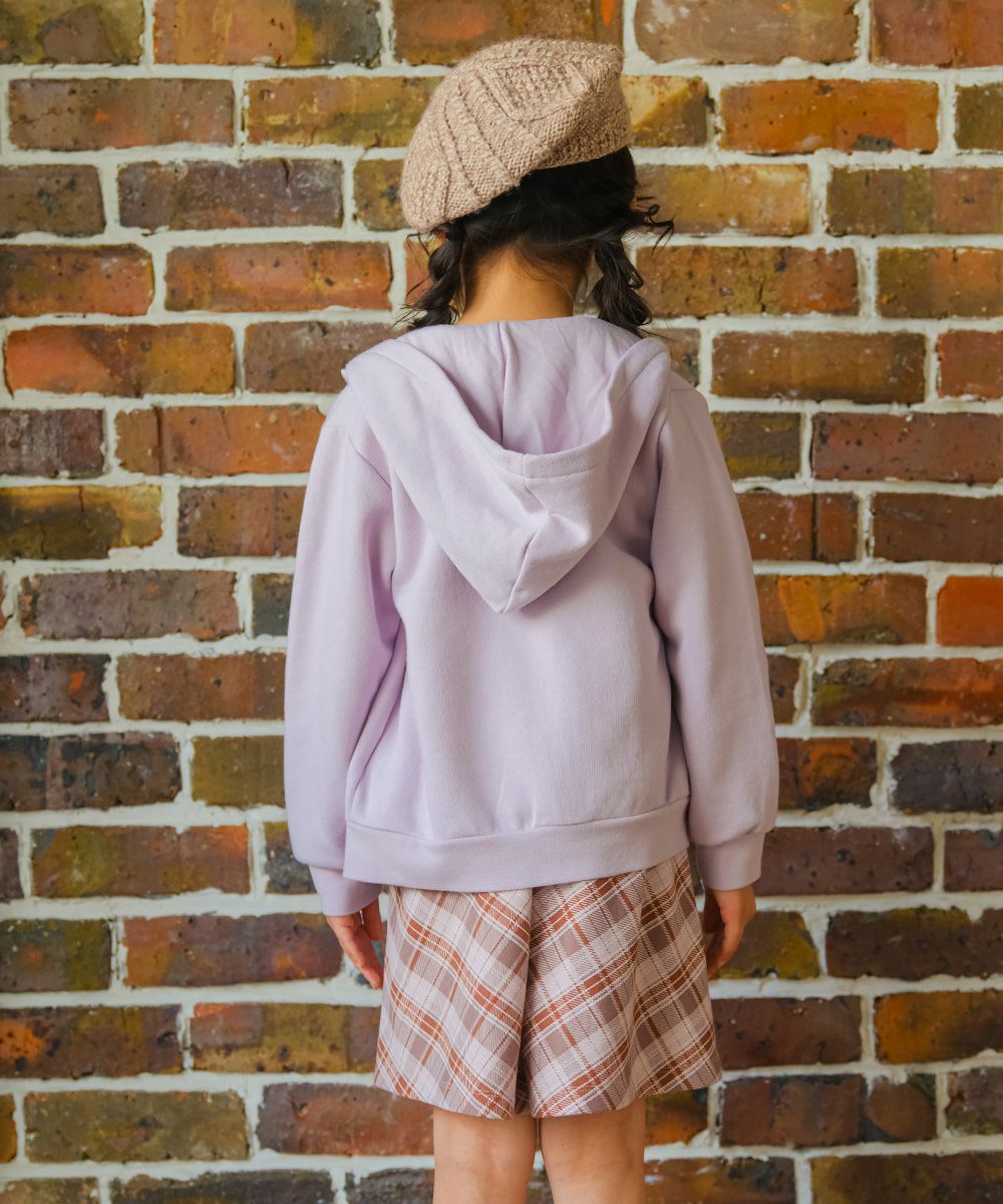 ベビー服 女の子 あったか裏起毛 音符刺繍フード取り外し ジップアップパーカー パープル(91) モデル画像全身