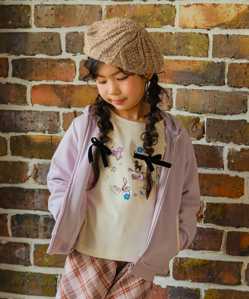 ベビー服 女の子 あったか裏起毛 音符刺繍フード取り外し ジップアップパーカー パープル(91) モデル画像1