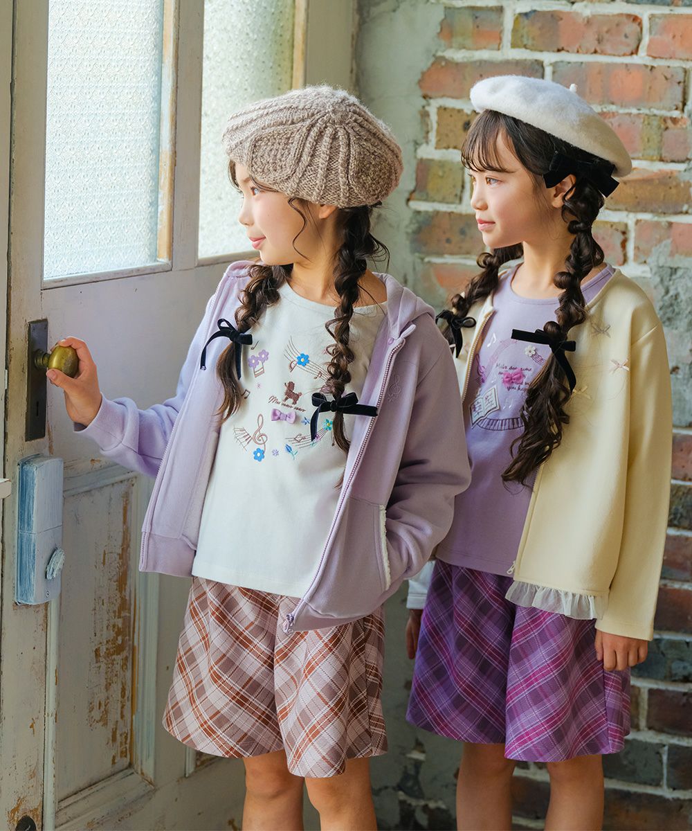 ベビー服 女の子 あったか裏起毛 音符刺繍フード取り外し ジップアップパーカー パープル(91) モデル画像2