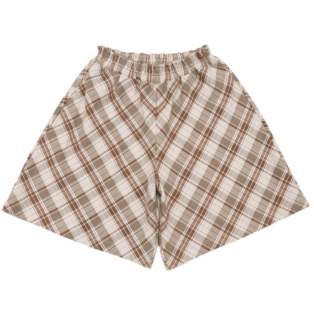 子供服 女の子 オリジナルチェック柄 ダブルニットキュロットパンツ ベージュ(51) 正面