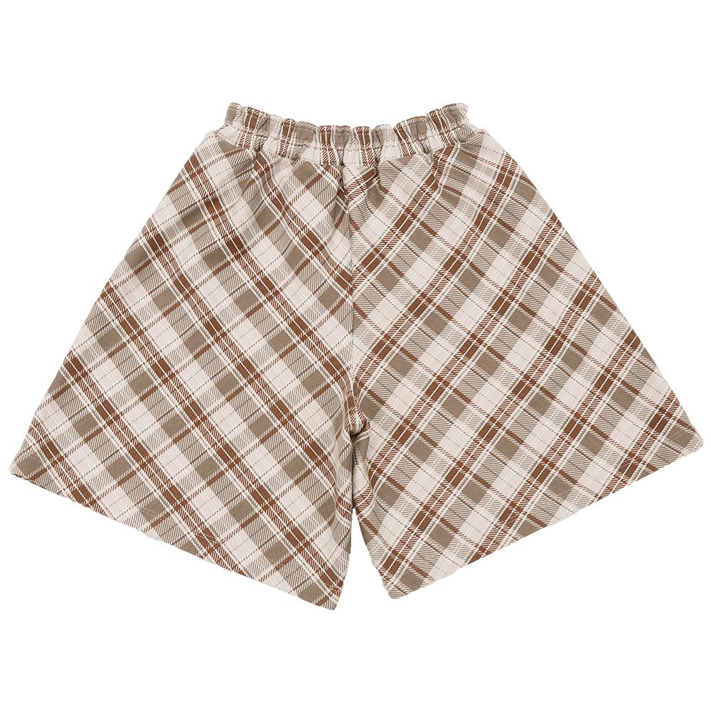 子供服 女の子 オリジナルチェック柄 ダブルニットキュロットパンツ ベージュ(51) 背面