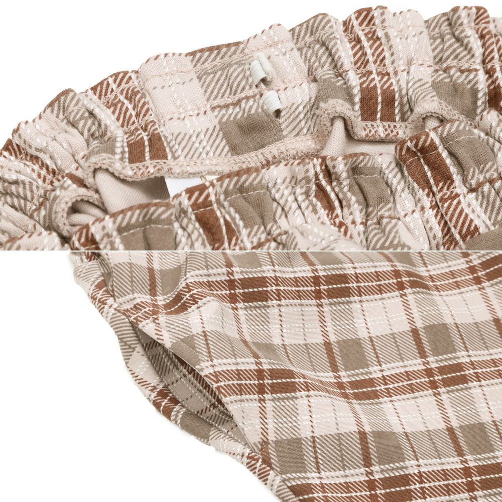 子供服 女の子 オリジナルチェック柄 ダブルニットキュロットパンツ ベージュ(51) デザインポイント2