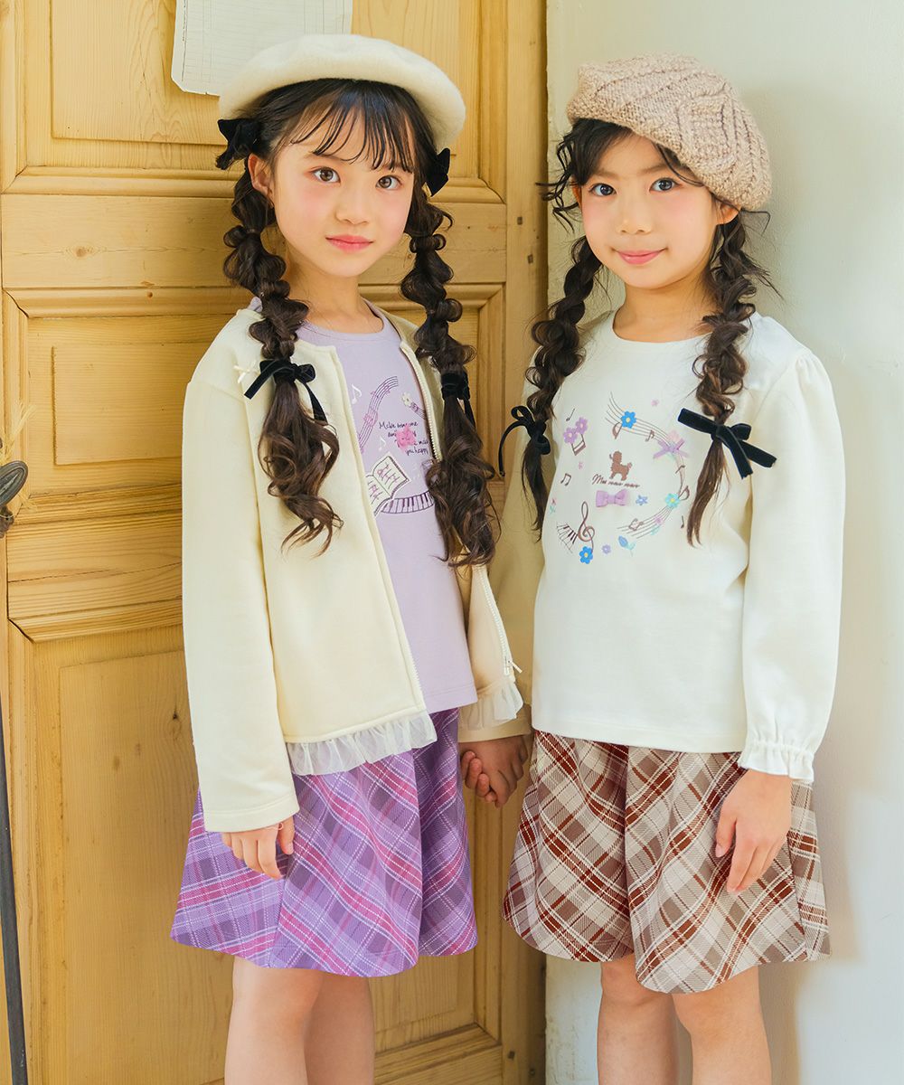子供服 女の子 オリジナルチェック柄 ダブルニットキュロットパンツ ベージュ(51) モデル画像1