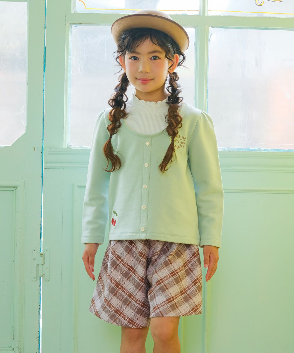 子供服 女の子 オリジナルチェック柄 ダブルニットキュロットパンツ ベージュ(51) モデル画像2