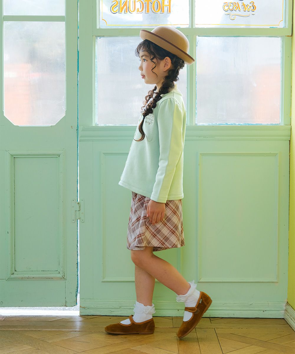 子供服 女の子 オリジナルチェック柄 ダブルニットキュロットパンツ ベージュ(51) モデル画像3