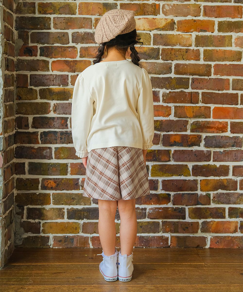 子供服 女の子 オリジナルチェック柄 ダブルニットキュロットパンツ ベージュ(51) モデル画像4