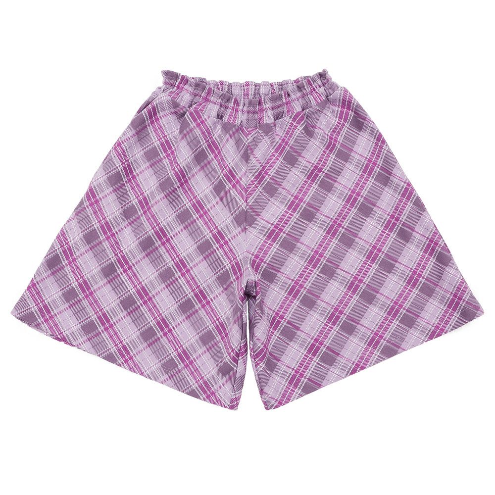 子供服 女の子 オリジナルチェック柄 ダブルニットキュロットパンツ パープル(91) 正面
