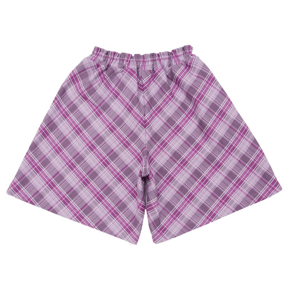 子供服 女の子 オリジナルチェック柄 ダブルニットキュロットパンツ パープル(91) 背面