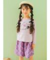 子供服 女の子 オリジナルチェック柄 ダブルニットキュロットパンツ パープル(91) モデル画像全身