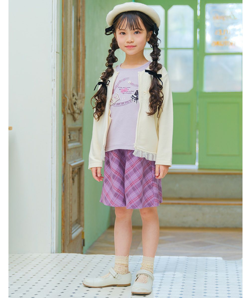 子供服 女の子 オリジナルチェック柄 ダブルニットキュロットパンツ パープル(91) モデル画像1