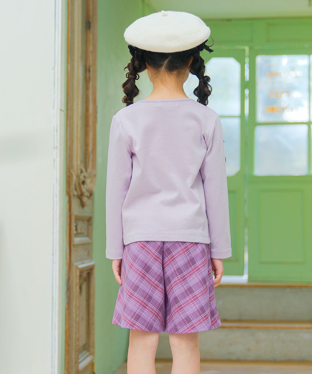 子供服 女の子 オリジナルチェック柄 ダブルニットキュロットパンツ パープル(91) モデル画像2