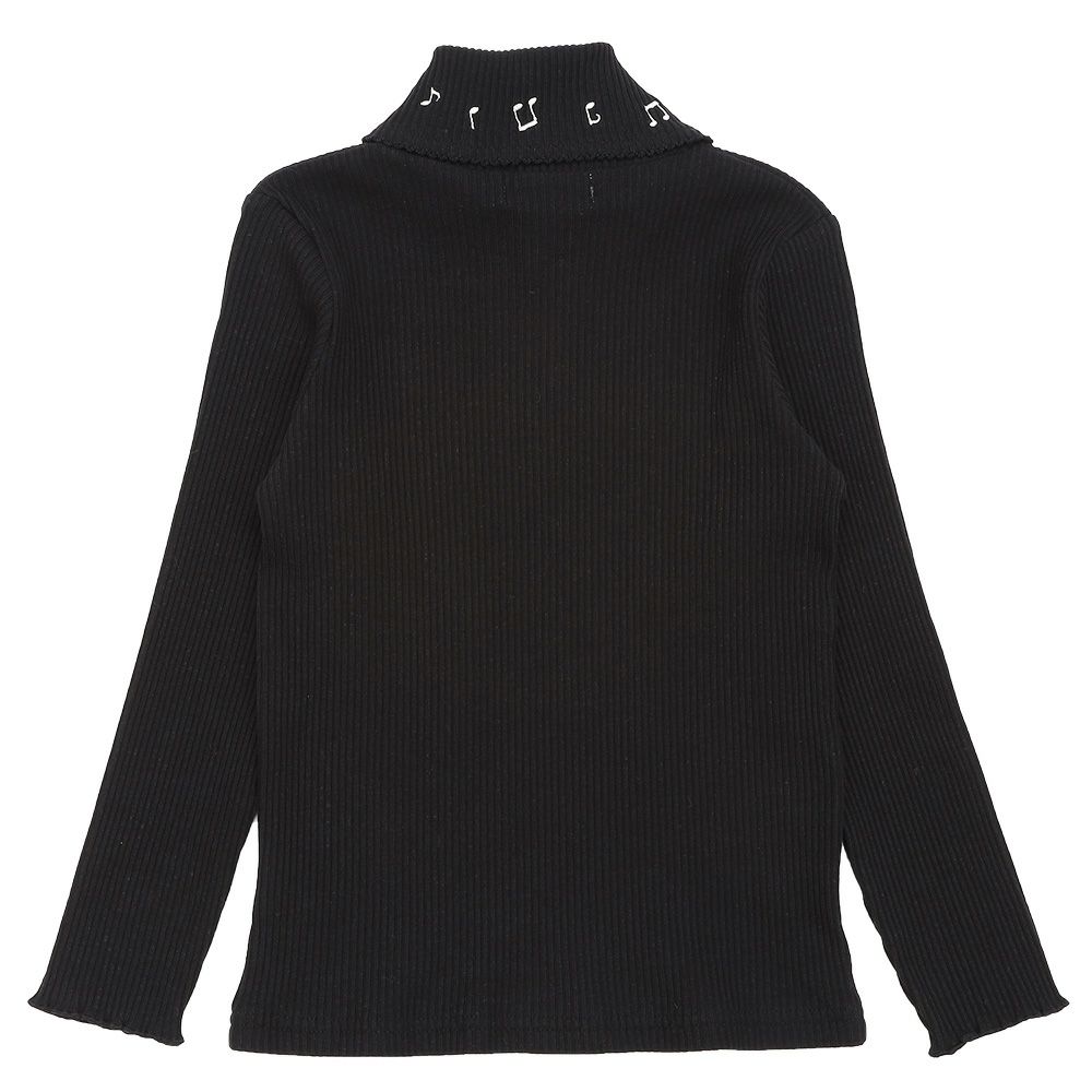 子供服 女の子 子ども服 こども キッズ ジュニア 音符刺繍 ボタン襟付き タートルネック リブ カットソー ブラック(00) 背面