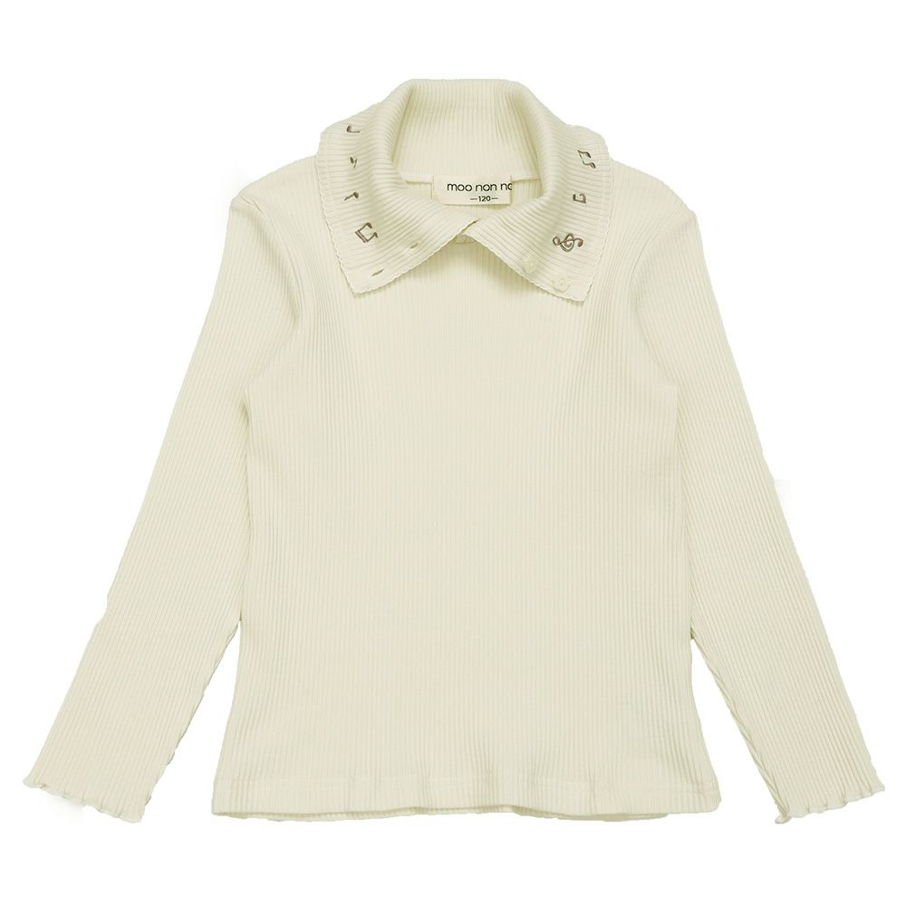 子供服 女の子 子ども服 こども キッズ ジュニア 音符刺繍 ボタン襟付き タートルネック リブ カットソー オフホワイト(11) 正面
