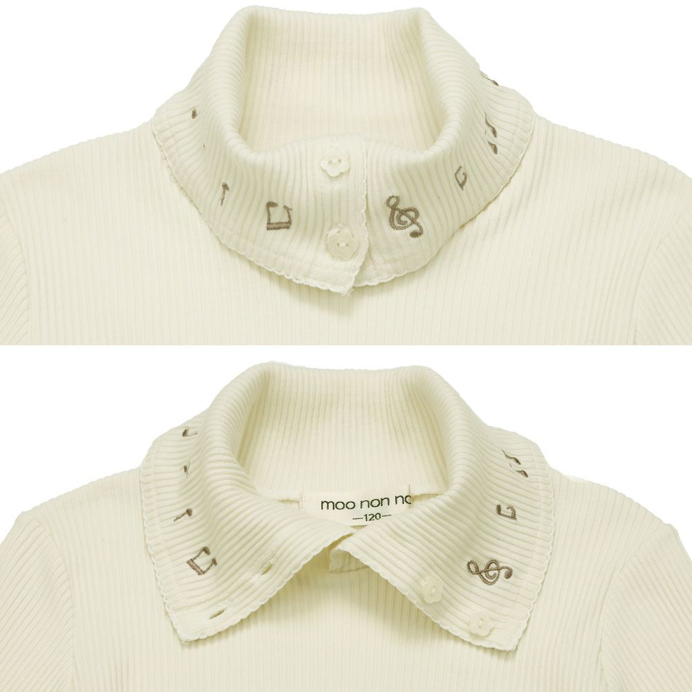 子供服 女の子 子ども服 こども キッズ ジュニア 音符刺繍 ボタン襟付き タートルネック リブ カットソー オフホワイト(11) デザインポイント1