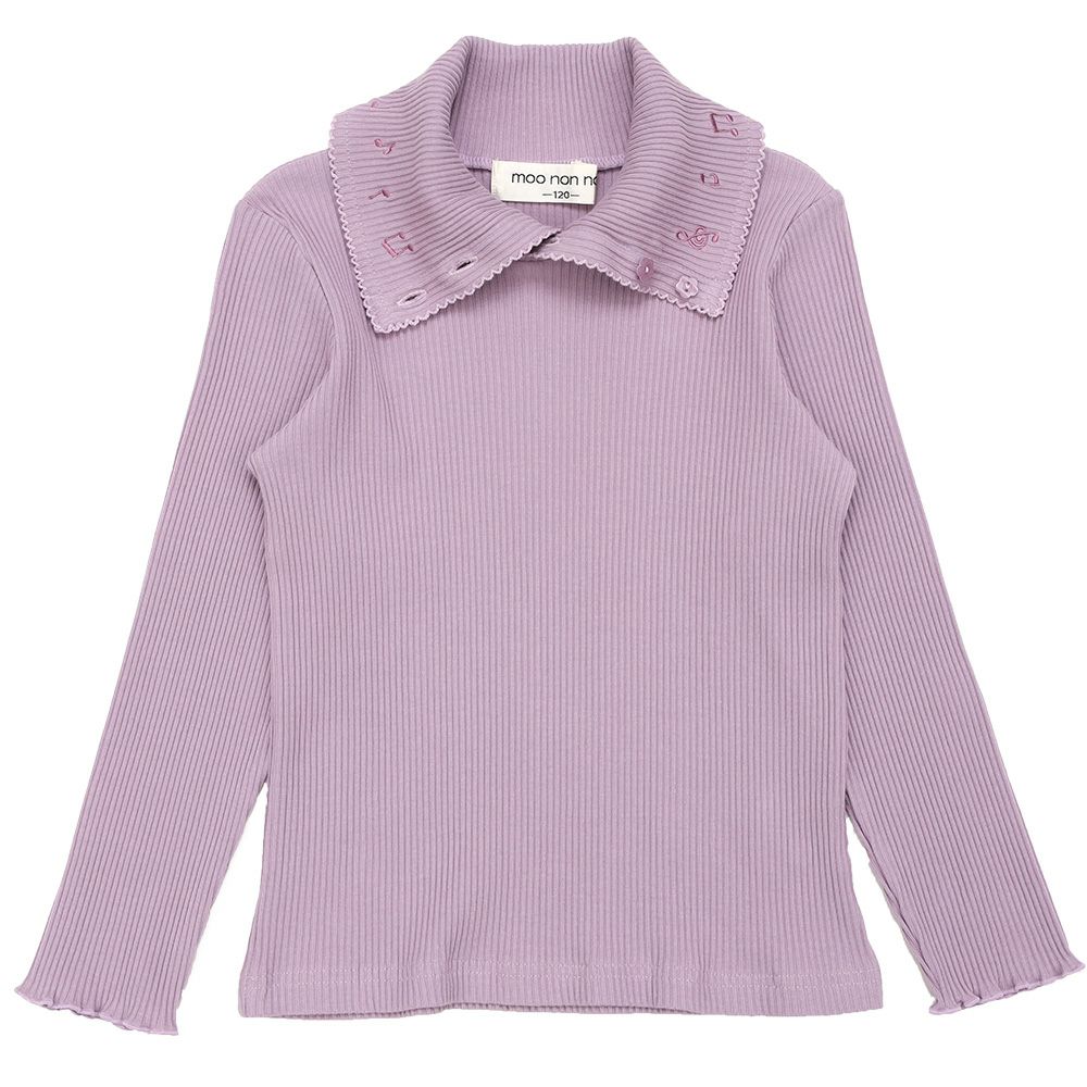 子供服 女の子 子ども服 こども キッズ ジュニア 音符刺繍 ボタン襟付き タートルネック リブ カットソー パープル(91) 正面