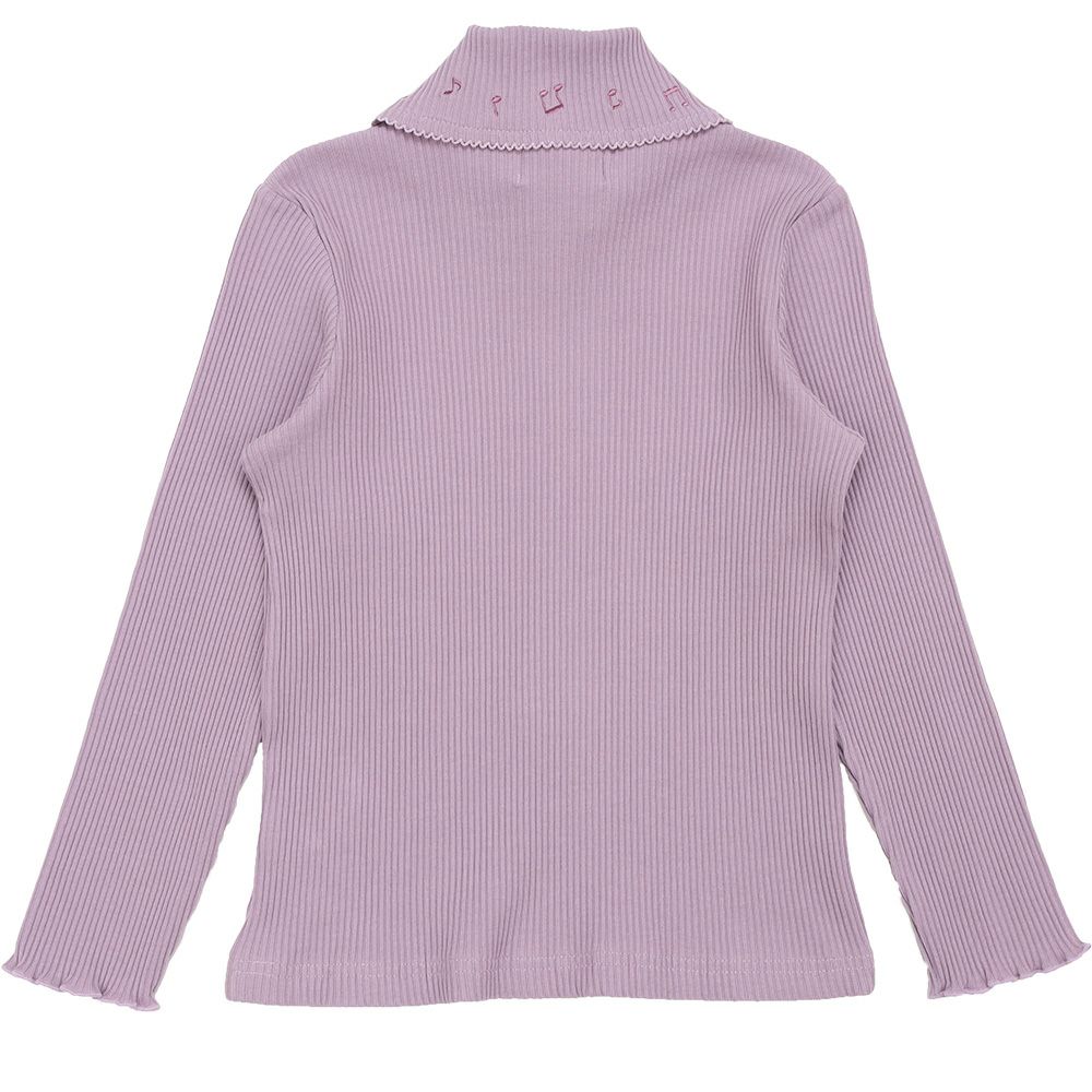 子供服 女の子 子ども服 こども キッズ ジュニア 音符刺繍 ボタン襟付き タートルネック リブ カットソー パープル(91) 背面
