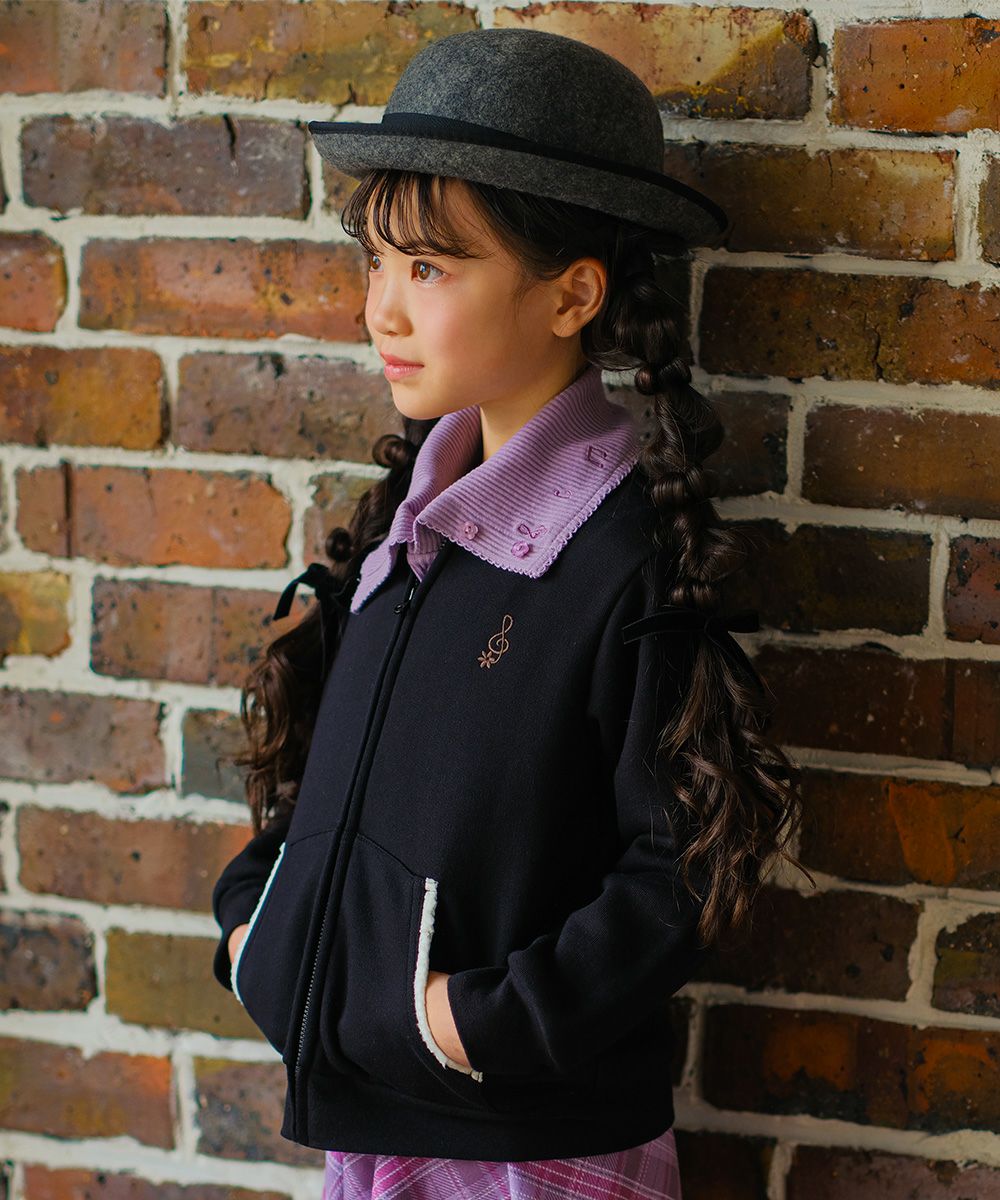 子供服 女の子 子ども服 こども キッズ ジュニア 音符刺繍 ボタン襟付き タートルネック リブ カットソー パープル(91) モデル画像3