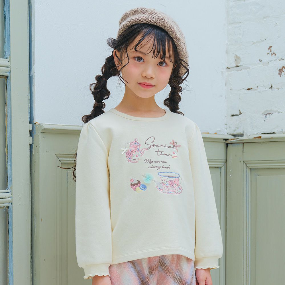 ベビー服 女の子 ティーカップ ロゴ刺繍 裏毛トレーナー