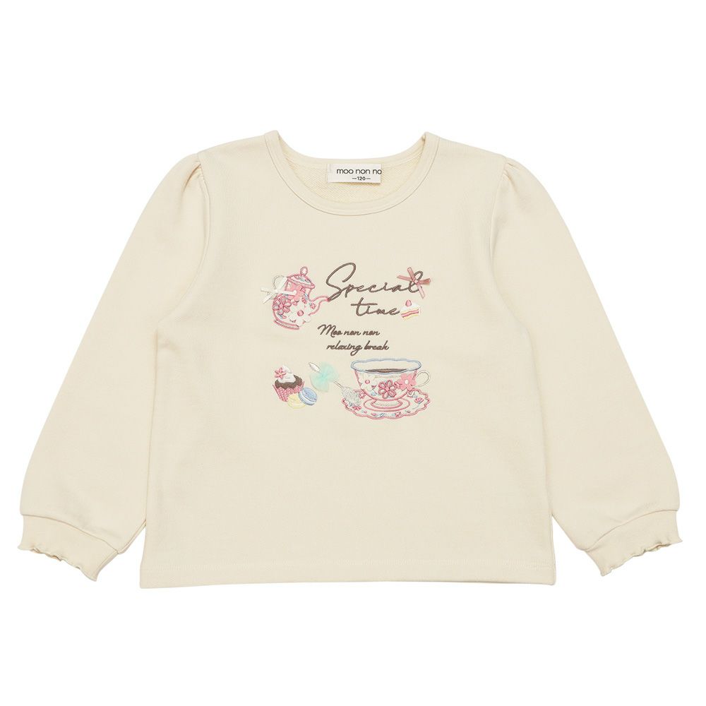 ベビー服 女の子 ティーカップ ロゴ刺繍 裏毛トレーナー アイボリー(12) 正面