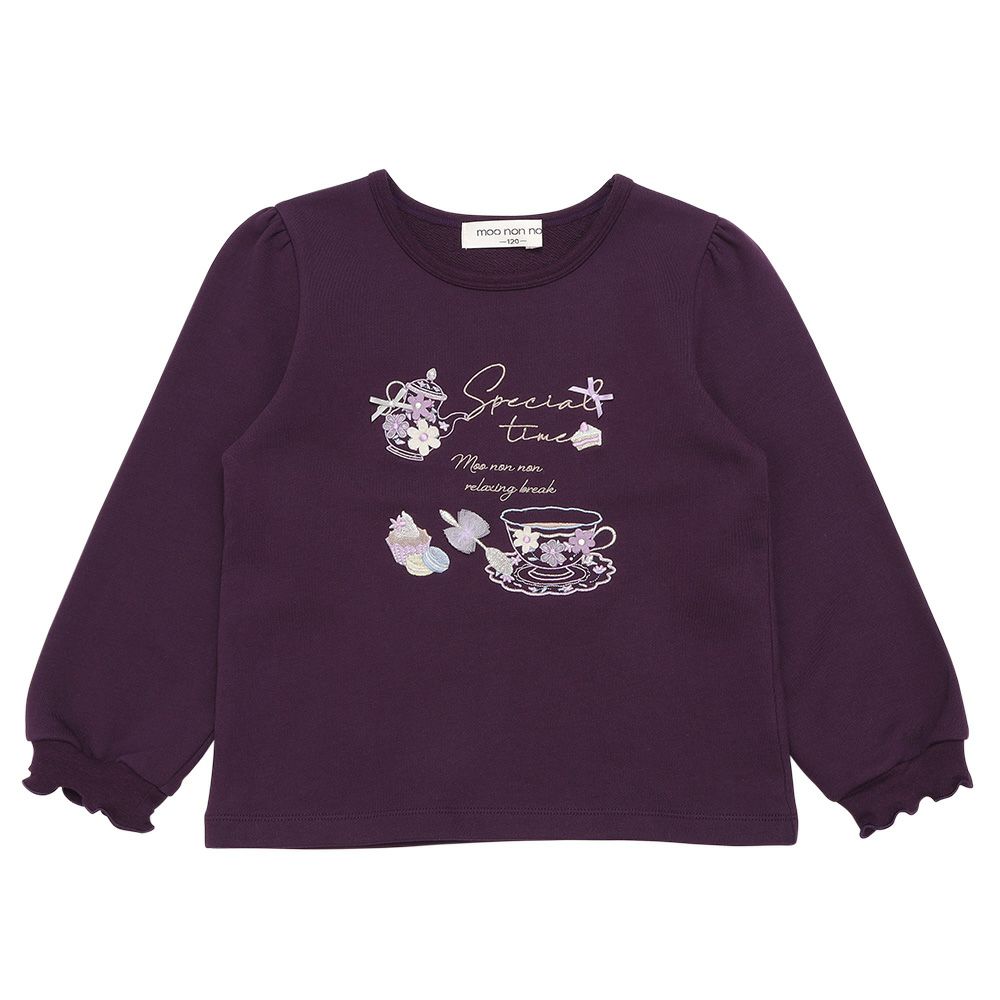 ベビー服 女の子 ティーカップ ロゴ刺繍 裏毛トレーナー パープル(91) 正面