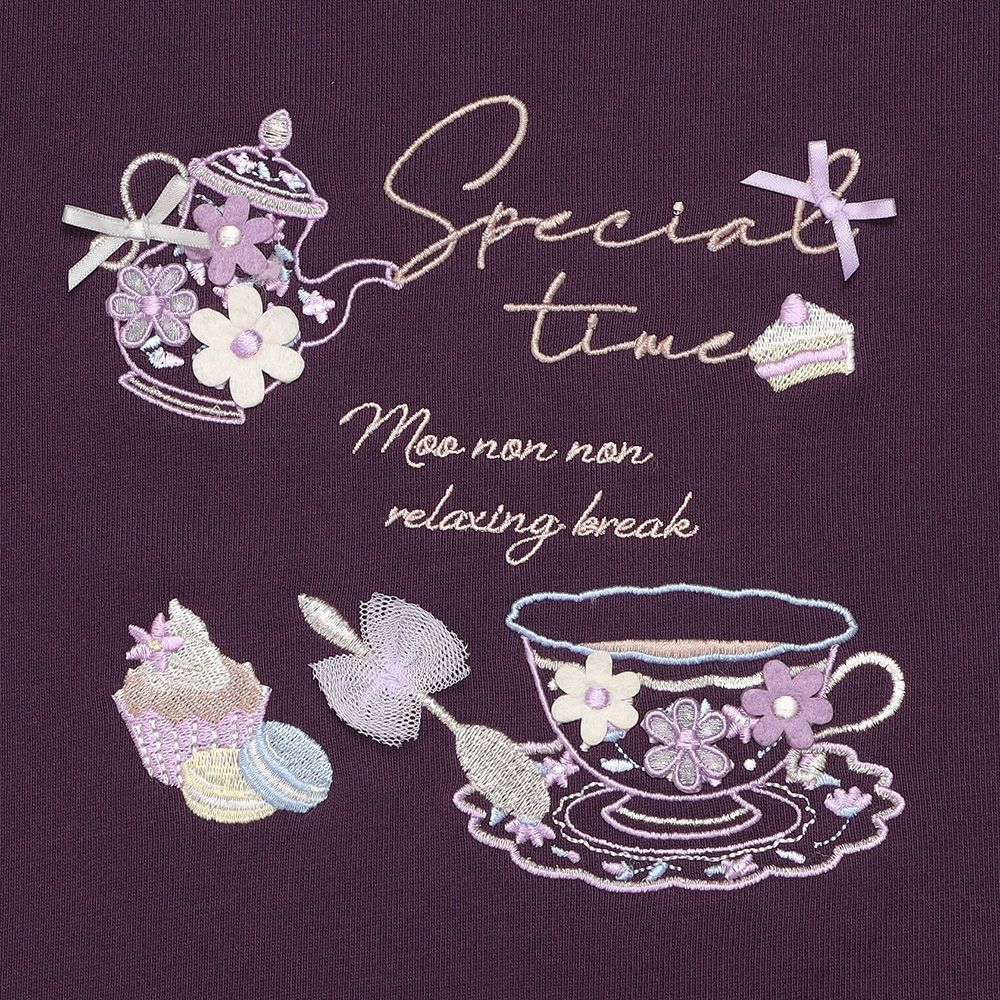 ベビー服 女の子 ティーカップ ロゴ刺繍 裏毛トレーナー パープル(91) デザインポイント1