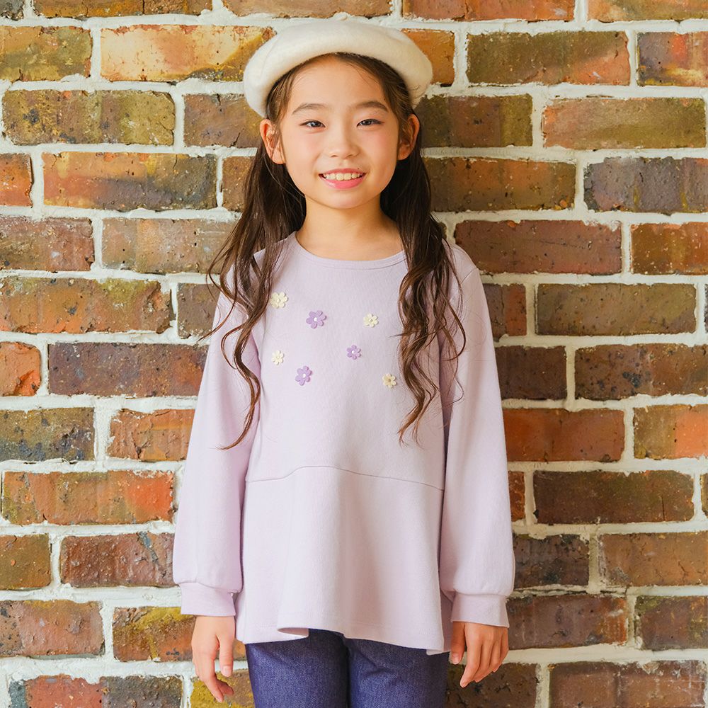 ベビー服 女の子 お花モチーフ付き Aライン 裏毛トレーナー