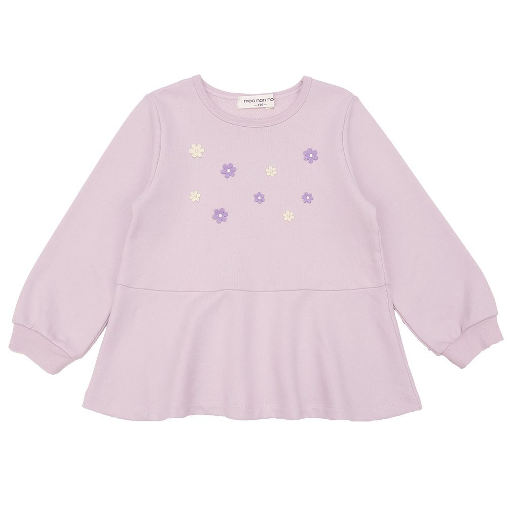 ベビー服 女の子 お花モチーフ付き Aライン 裏毛トレーナー パープル(91) 正面