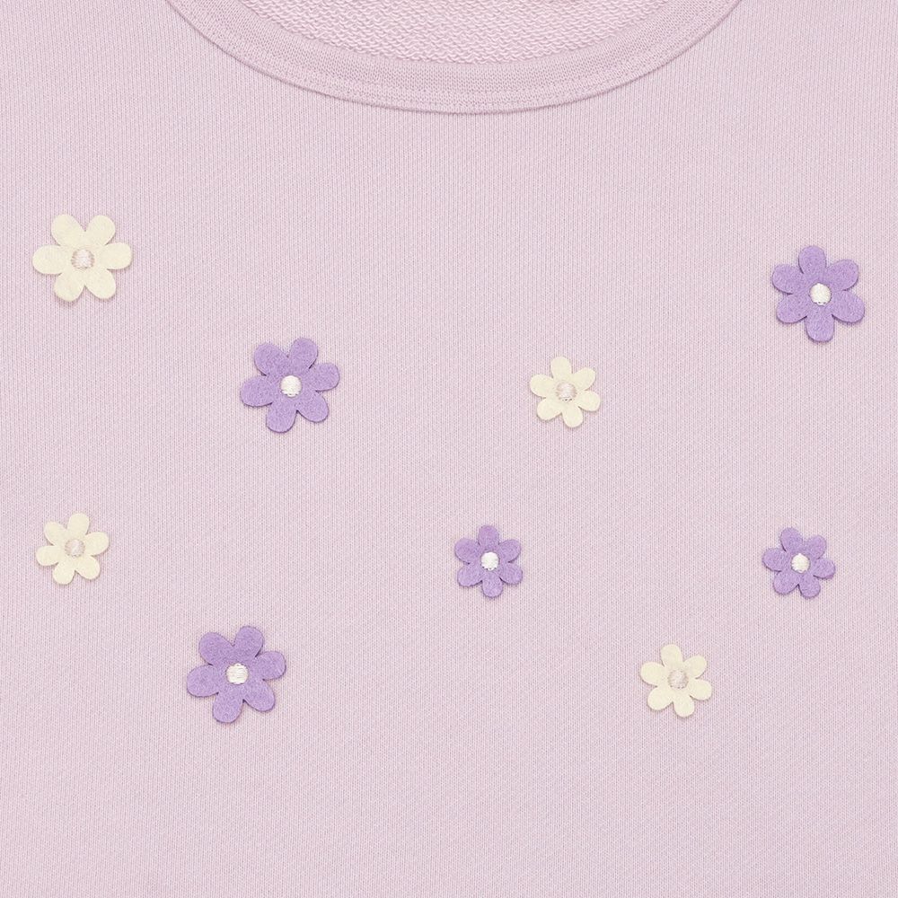 ベビー服 女の子 お花モチーフ付き Aライン 裏毛トレーナー パープル(91) デザインポイント1