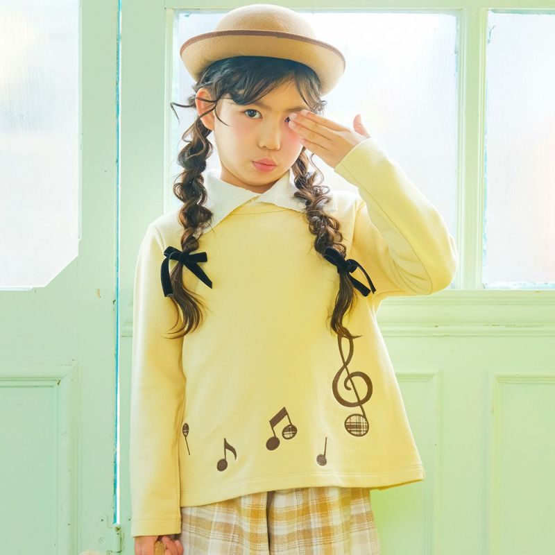 ベビー服 女の子 音符刺繍 バックリボンつき裏毛トレーナー
