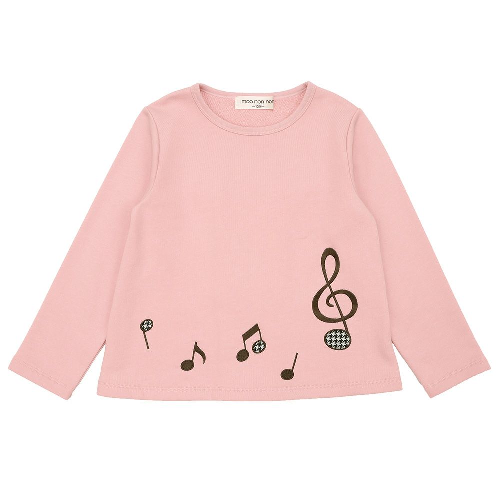 ベビー服 女の子 子ども服 キッズ 音符 刺繍 チェック 千鳥 バック リボン 付き Aライン ピンク(02) 正面