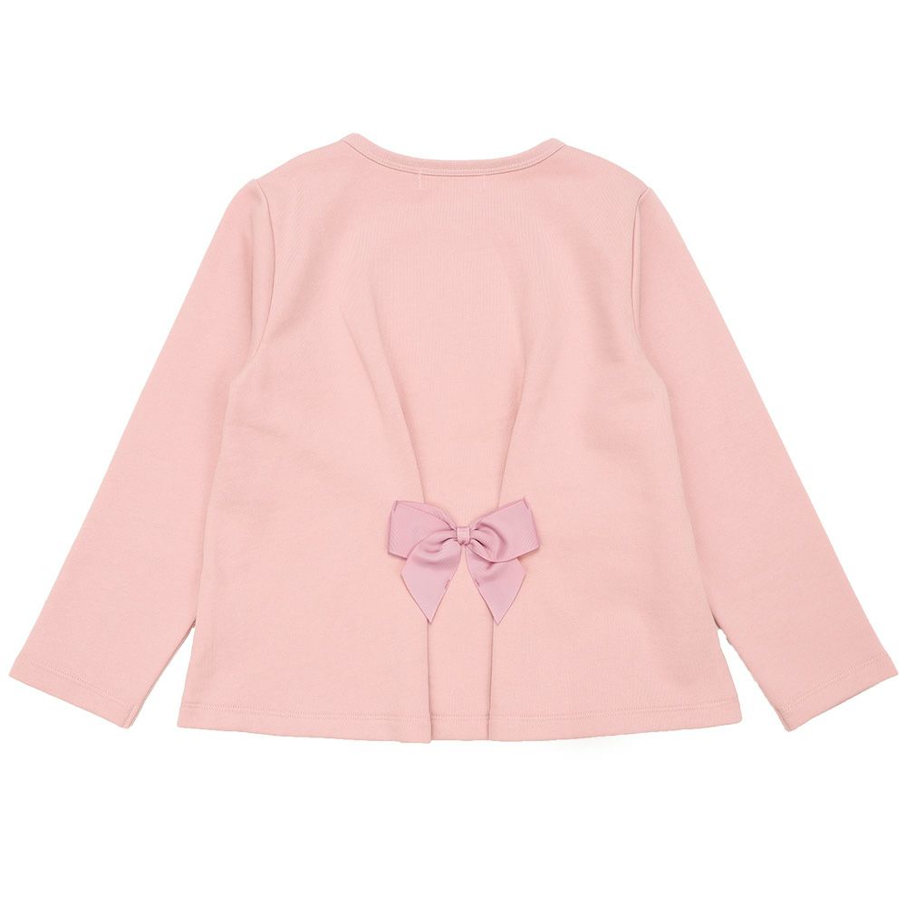 ベビー服 女の子 子ども服 キッズ 音符 刺繍 チェック 千鳥 バック リボン 付き Aライン ピンク(02) 背面