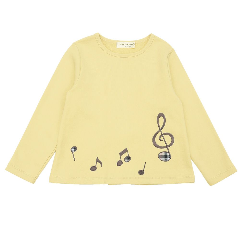 ベビー服 女の子 子ども服 キッズ 音符 刺繍 チェック 千鳥 バック リボン 付き Aライン イエロー(04) 正面